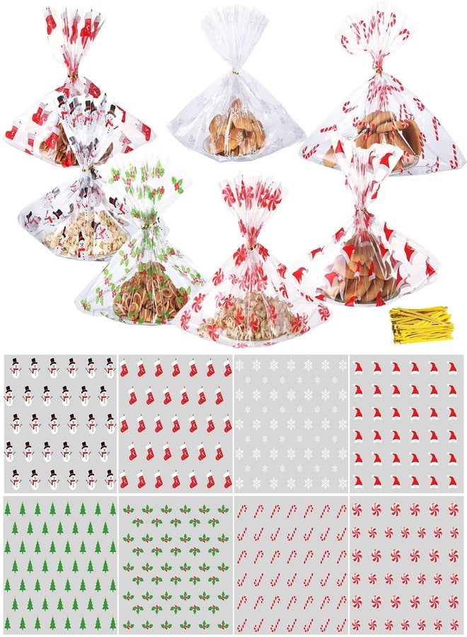 Yexiya 24 Pcs Christmas Cellophane Cookie Tray Bags 15" x 18" Clear Cello Serving Tray Bags with Twist Ties for Cookie, Treats, Gift Wrap or Display Winter Xmas Theme Party Supplies(8 Styles) - Image 1